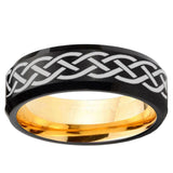 Celtic Knot Beveled Edge Black And Gold Tungsten Carbide Men's Wedding Ring