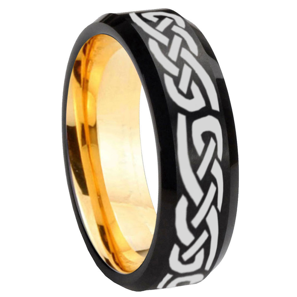 8mm Celtic Knot Infinity Love Beveled Black Gold Tungsten Ring