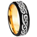 8mm Celtic Knot Infinity Love Beveled Black Gold Tungsten Ring