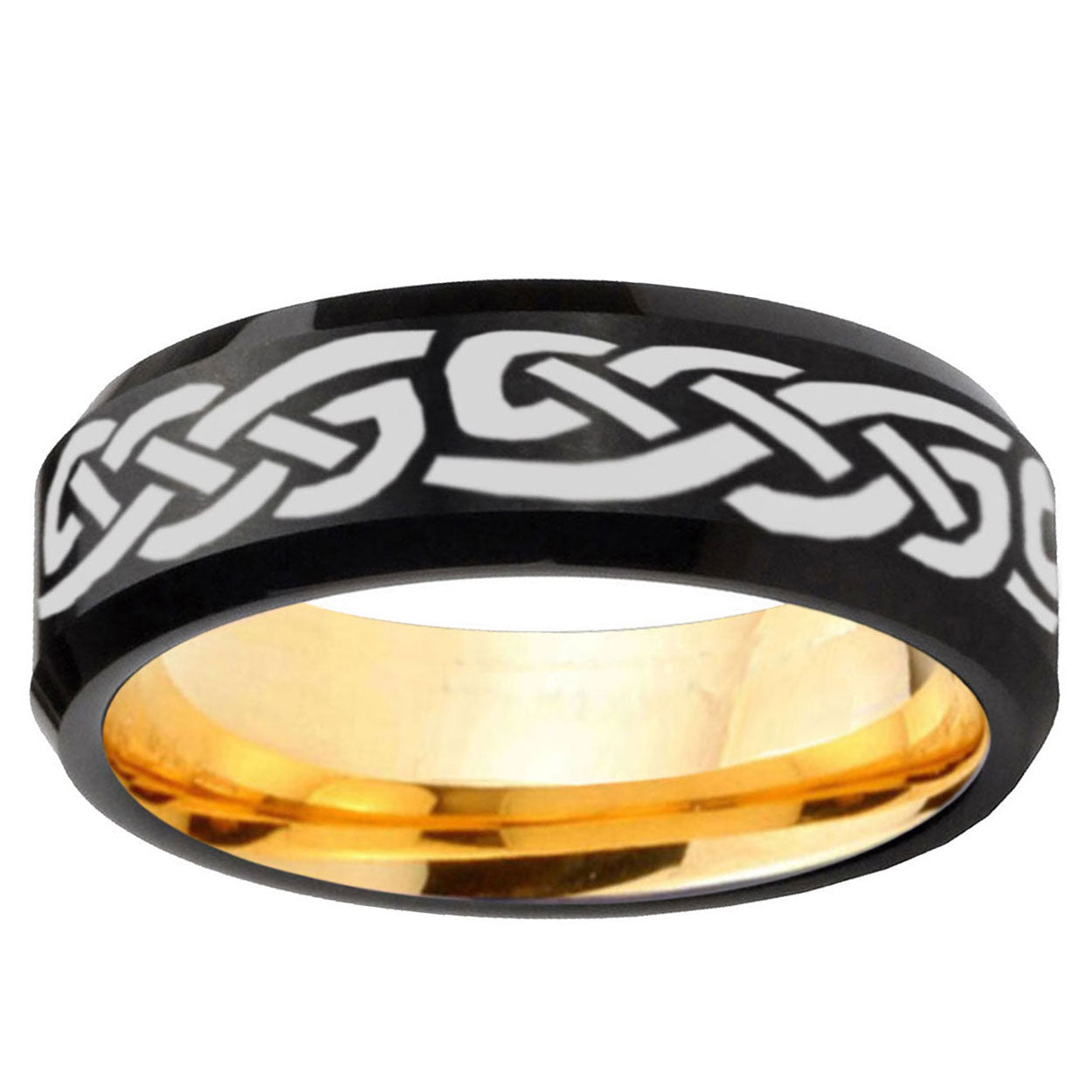 Celtic Knot Infinity Love Beveled Black Gold Tungsten Ring