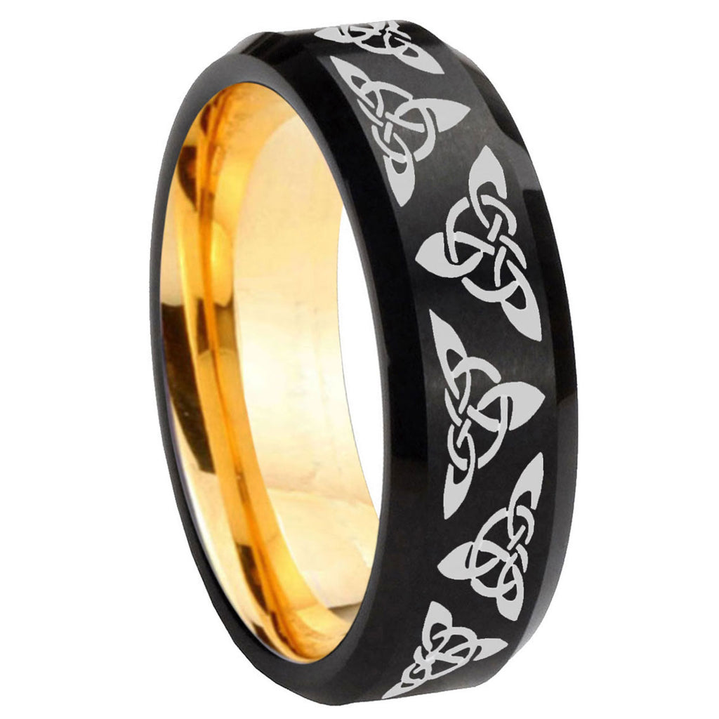 8mm Celtic Knot Beveled Edge Black Gold Tungsten Promised Ring