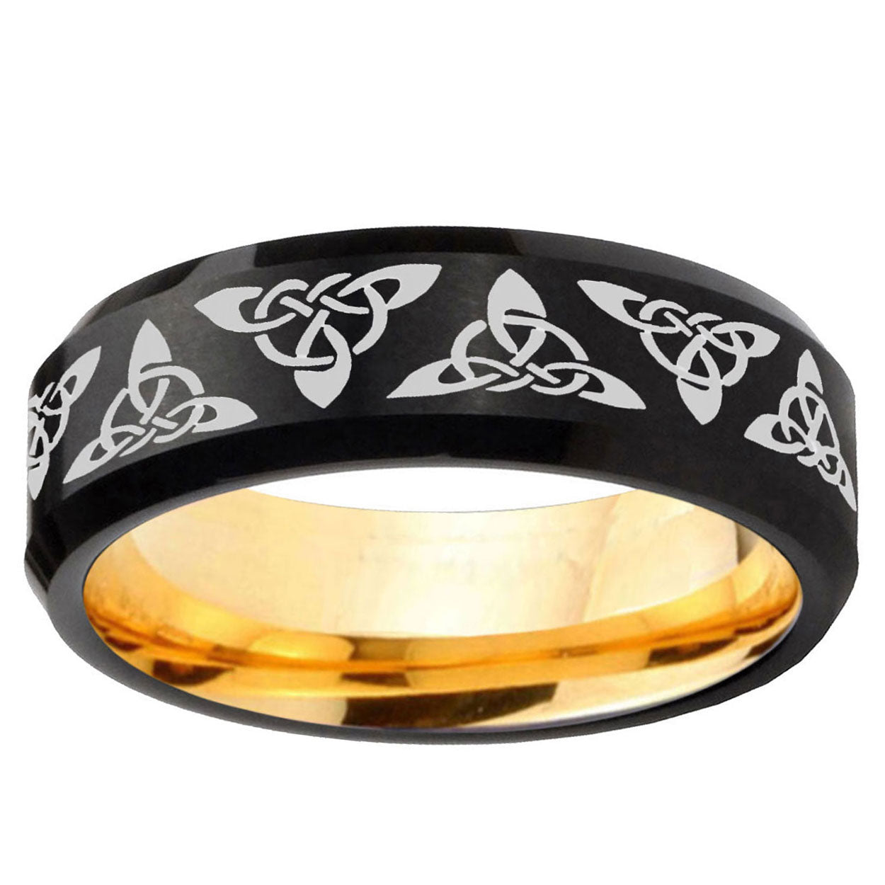 Celtic Knot Beveled Edge Black Gold Tungsten Promised Ring