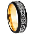 8mm Celtic Dragon Beveled Edge Black And Gold Tungsten Ring