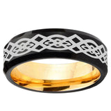 Celtic Knot Beveled Edge Black And Gold Tungsten Carbide Wedding Band Men's