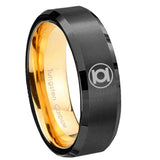 8mm Green Lantern Beveled Edge Gold Black Mens Tungsten Wedding Bands