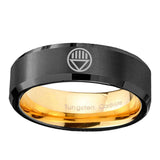 8mm Black Lantern Beveled Edge Gold Black Wedding Bands Men