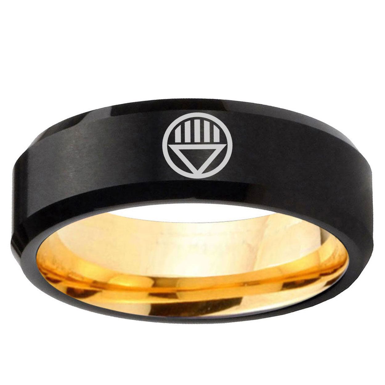 Black Lantern Beveled Edge Gold Black Wedding Bands Men