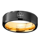 8mm Gray Lantern Beveled Edge Gold Black Tungsten Mens Wedding Bands