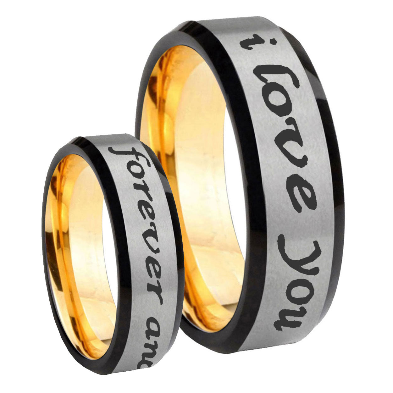 8mm I Love You Forever ever Beveled Gray Gold Tungsten Ring