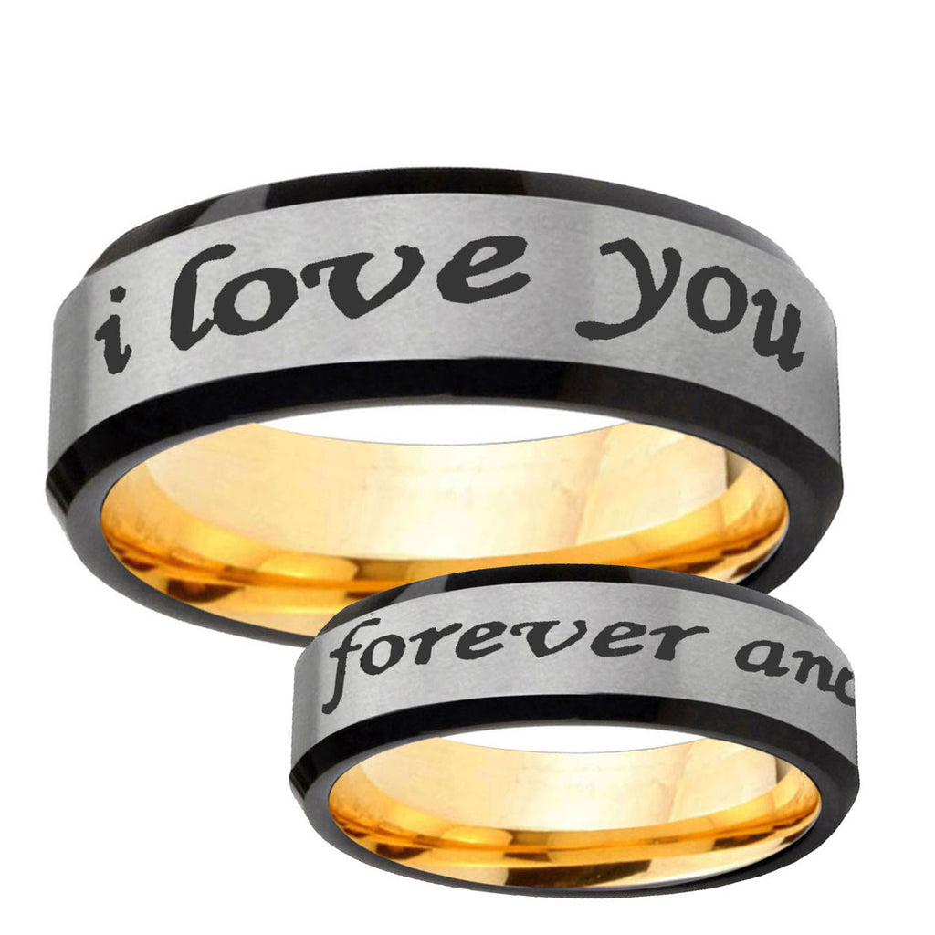 I Love You Forever ever Beveled Gray Gold Tungsten Ring