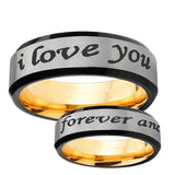 I Love You Forever and ever Beveled Edge Gray And Gold Tungsten Men's Ring