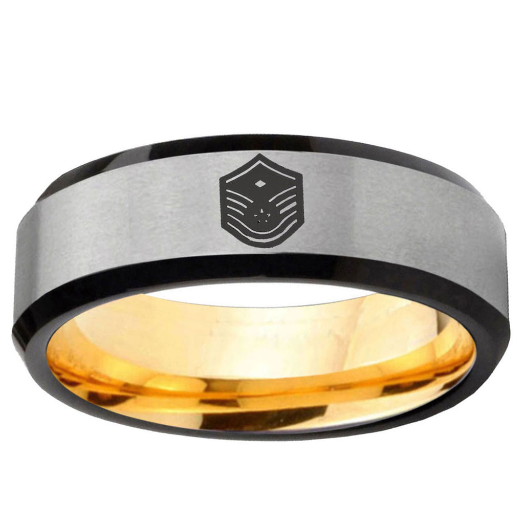 Chief Master Sergeant Vector Beveled Gray Gold Tungsten Ring
