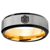Chief Master Sergeant Vector Beveled Edge Gray And Gold Tungsten Engagement Ring