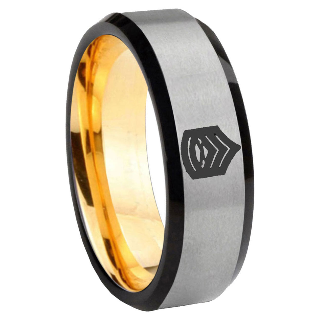 8mm Army Sergeant Major Beveled Edge Gray Gold Tungsten Ring