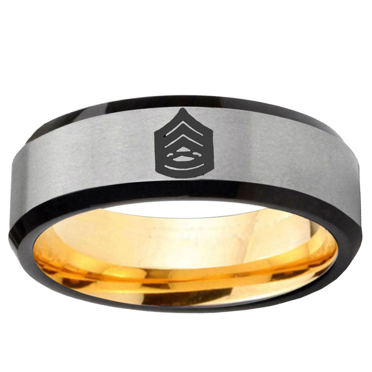 Army Sergeant Major Beveled Edge Gray Gold Tungsten Ring