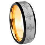 8mm Multiple Crosses Beveled Edge Gray And Gold Tungsten Carbide Men's Wedding Band