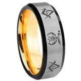 8mm Masonic Shriners Beveled Edge Gray And Gold Tungsten Carbide Men's Wedding Band