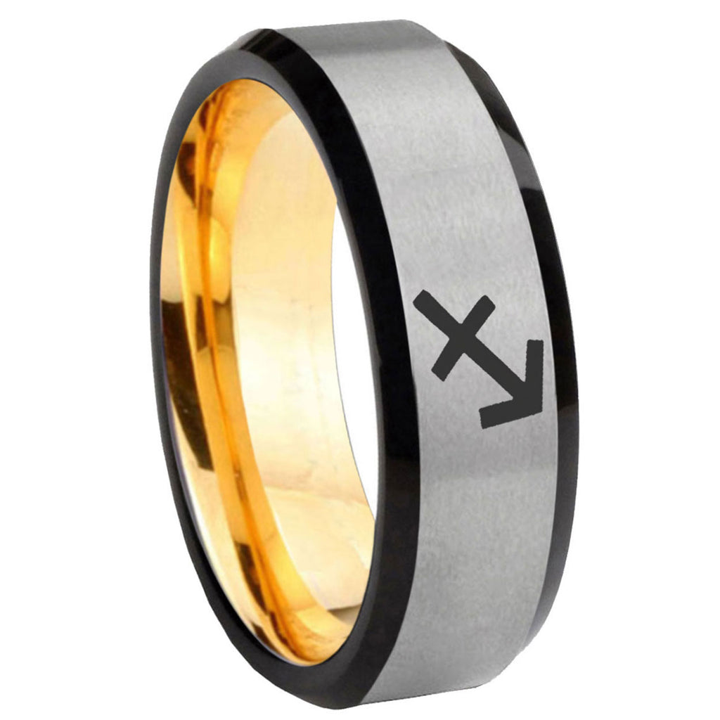 8mm Sagittarius Zodiac Beveled Gray Gold Tungsten Ring for Men