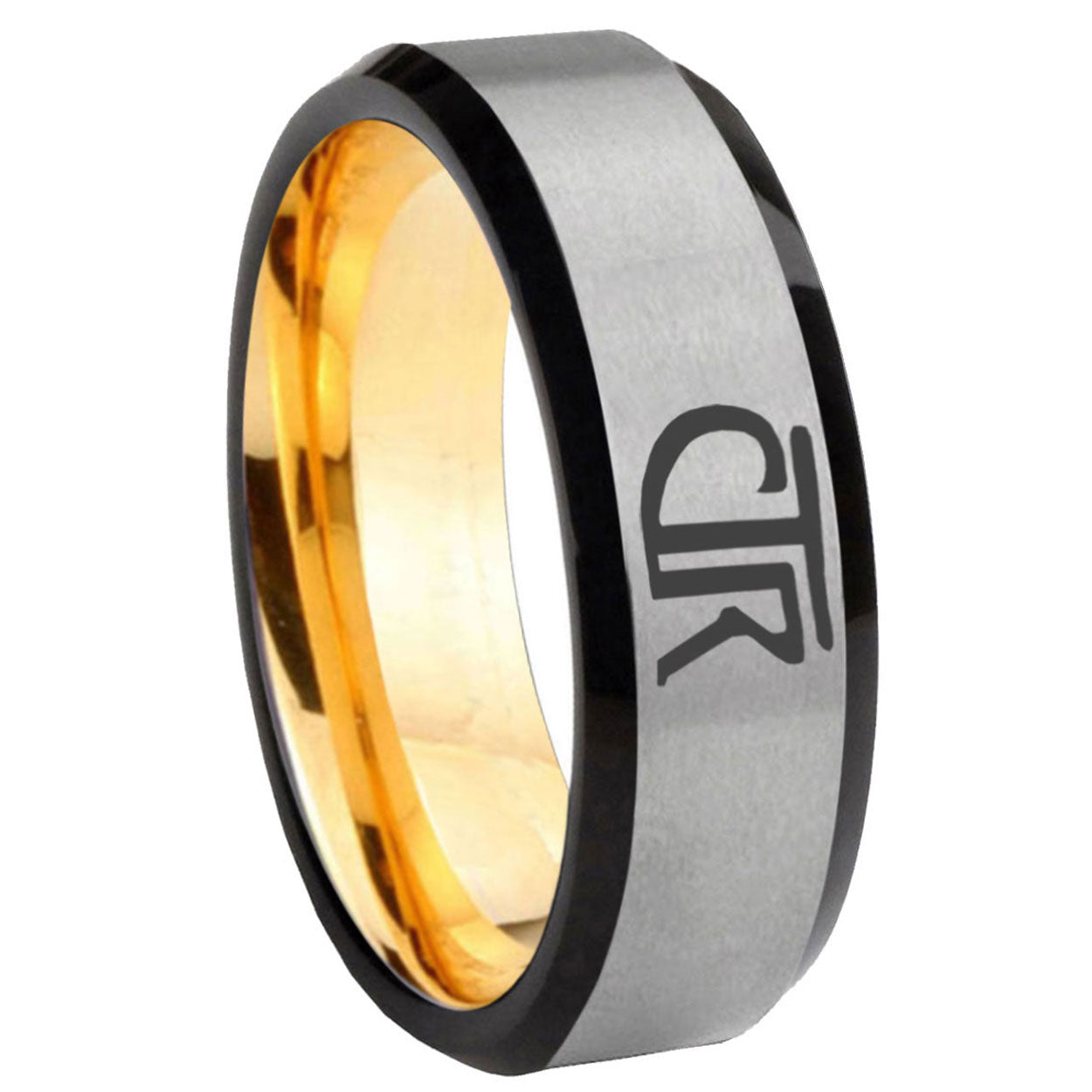 8mm CTR Beveled Tungsten Silver Gold Mens Engagement Ring
