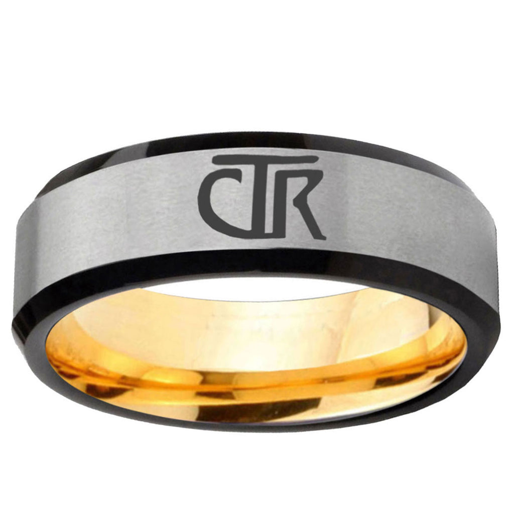 CTR Beveled Tungsten Silver Gold Mens Engagement Ring