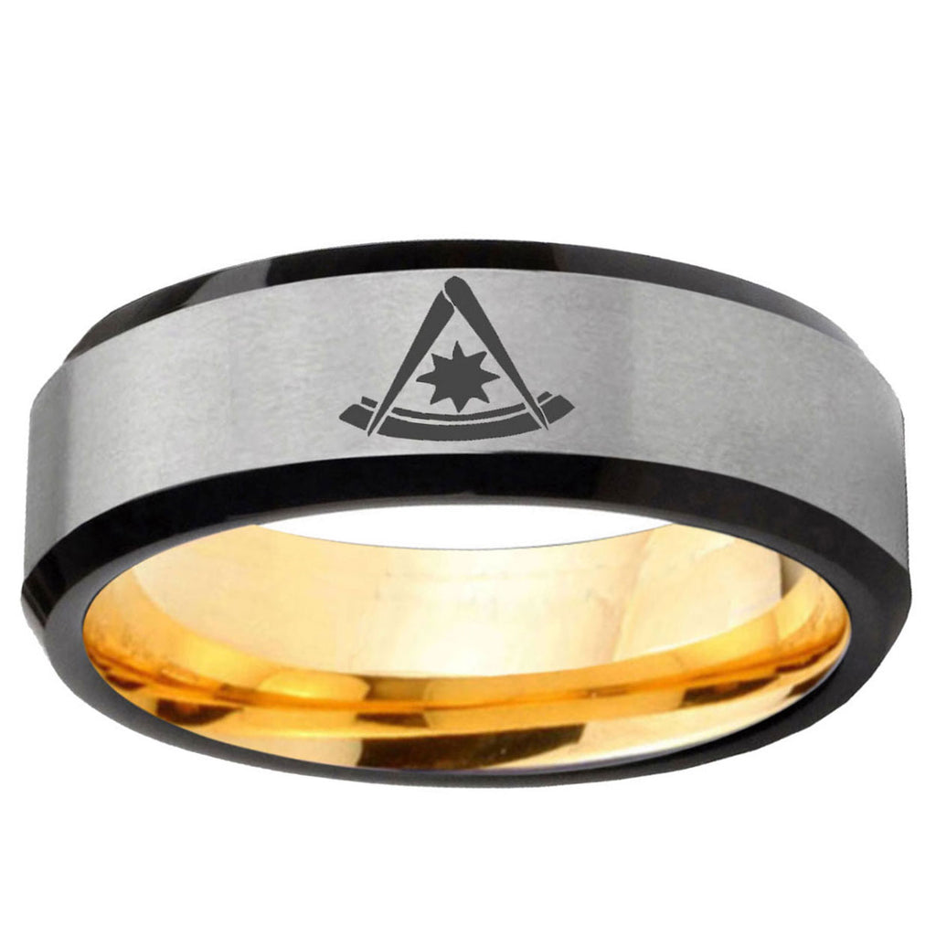 Pester Master Masonic Beveled Edge Gray Gold Tungsten Bands