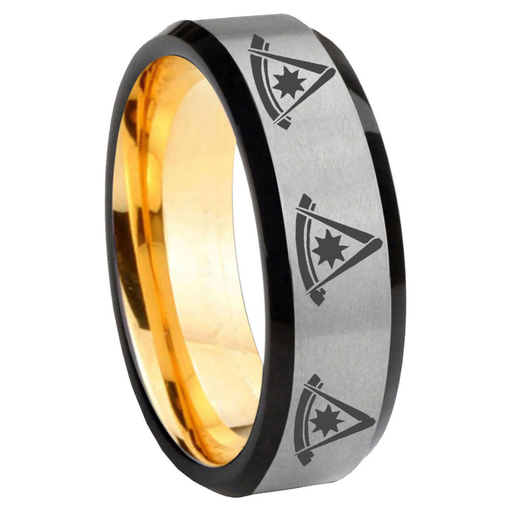 8mm Multiple Pester Master Masonic Bevel Gray Gold Tungsten Ring