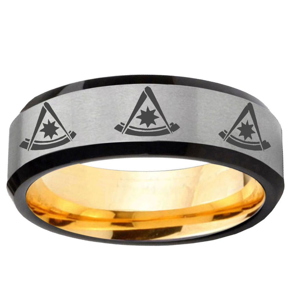 Multiple Pester Master Masonic Bevel Gray Gold Tungsten Ring