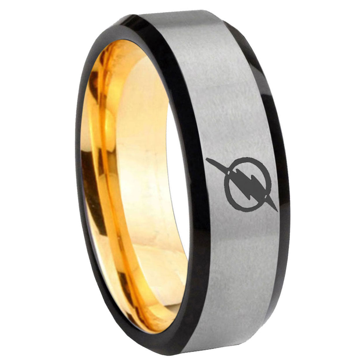 8mm Flash Beveled Edge Gold Silver Tungsten Men's Wedding Ring