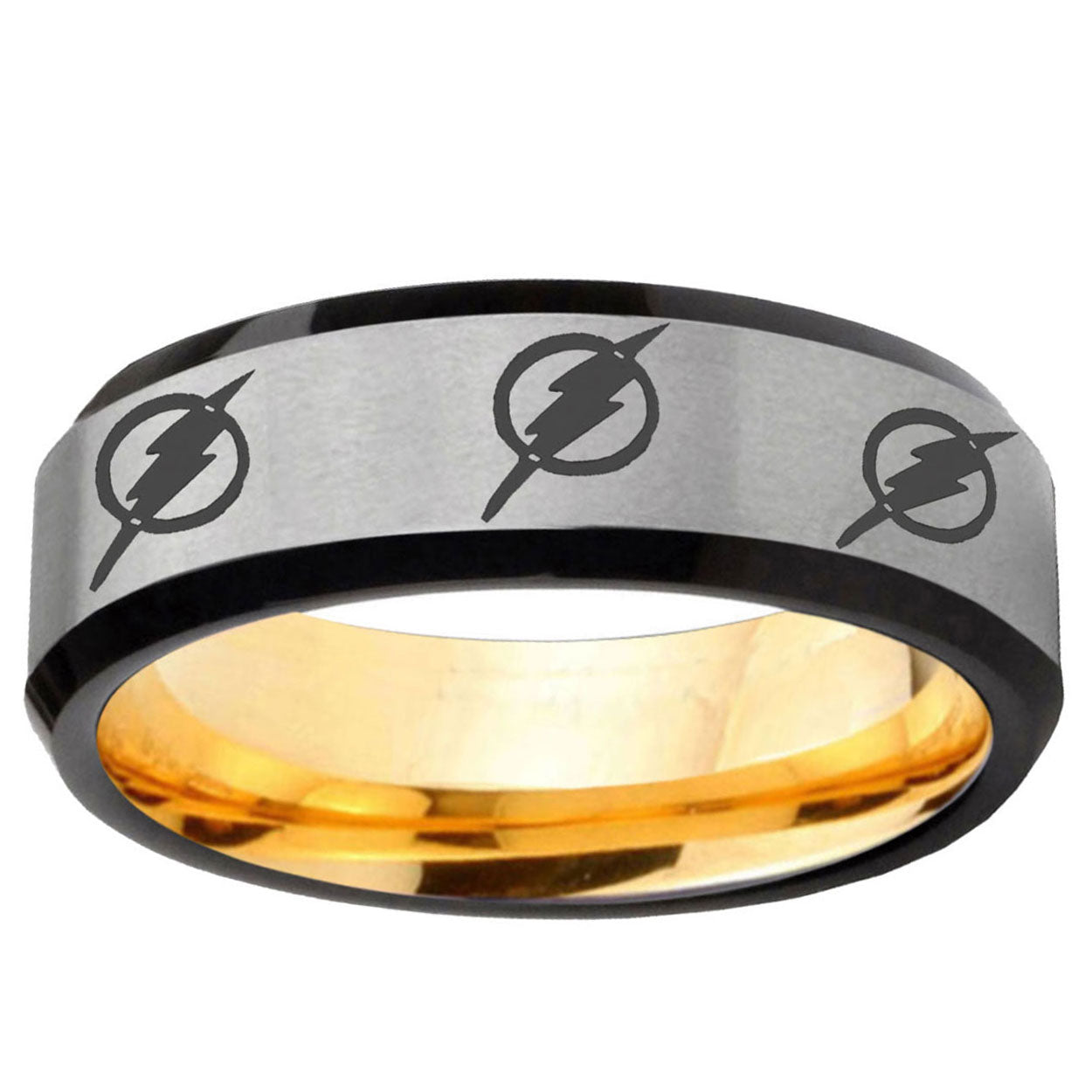 Multiple Flash Beveled Edge Gray And Gold Wedding Band