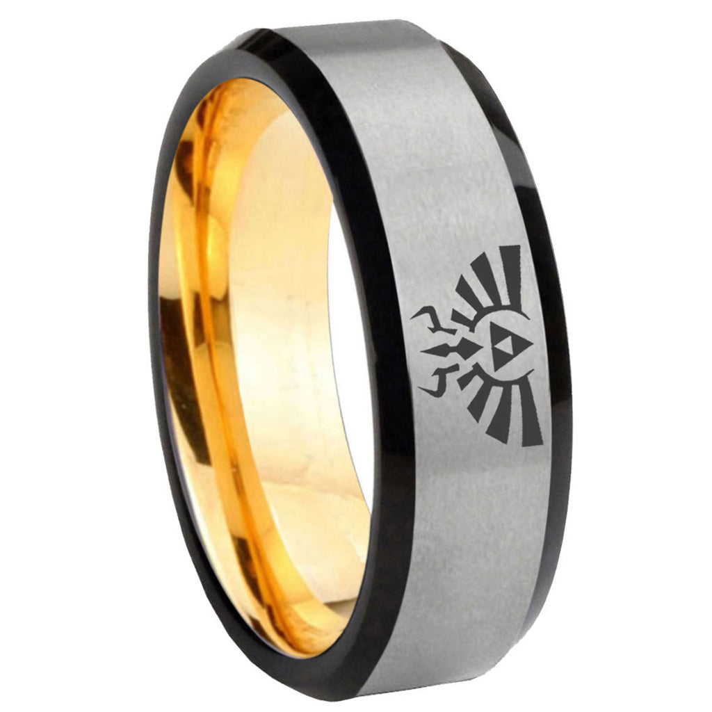 8mm Zelda Skyward Sword Beveled Edge Gray Gold Tungsten Ring