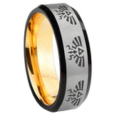 8mm Multiple Zelda Skyward Sword Beveled Edge Gray And Gold Tungsten Bands Ring
