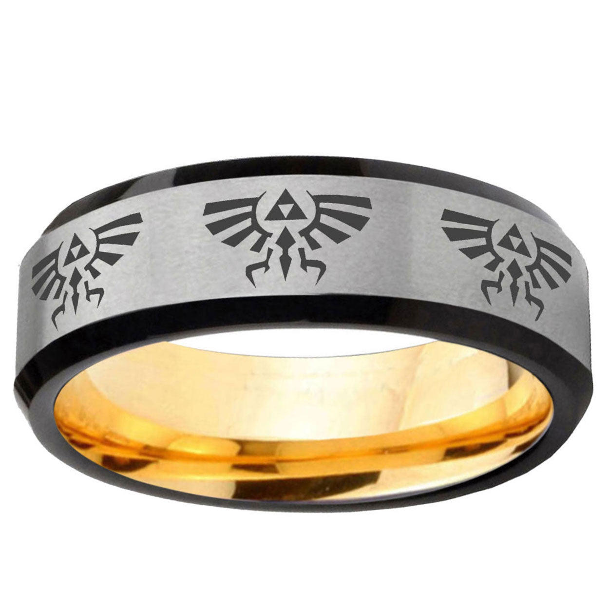 Multiple Zelda Skyward Sword Beveled Gray Gold Tungsten Band