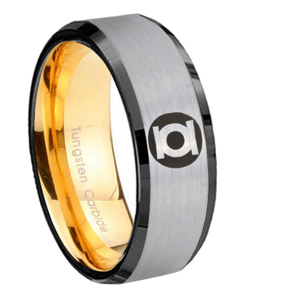 8mm Green Lantern Beveled Edge Gold Silver Tungsten Wedding Bands For Him