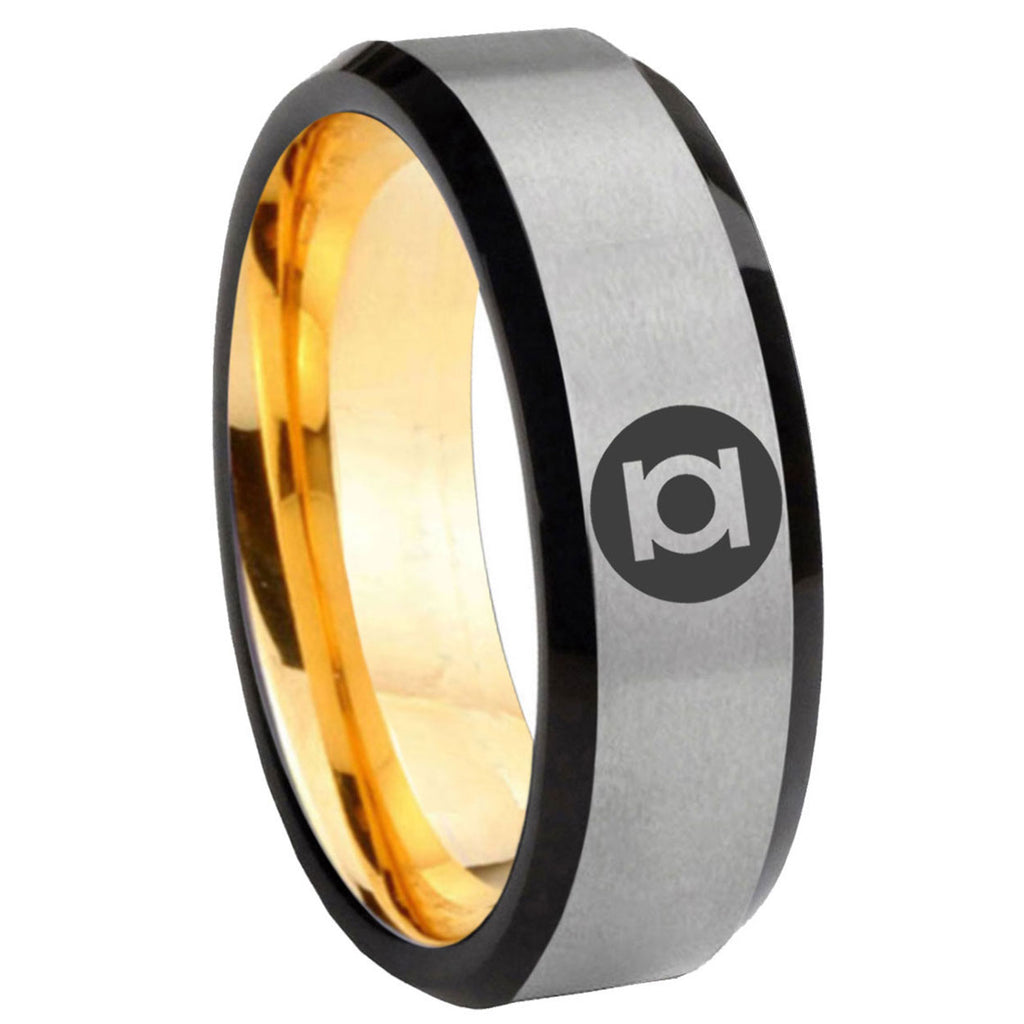 8mm Green Lantern Beveled Gold Silver Tungsten Ring For Him