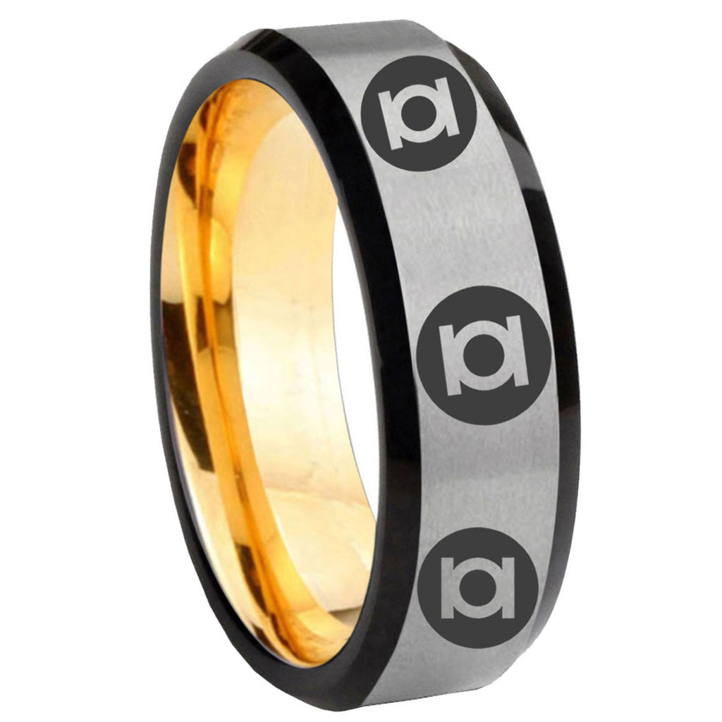 8mm Multiple Green Lantern Beveled Gray Gold Unique Men Ring
