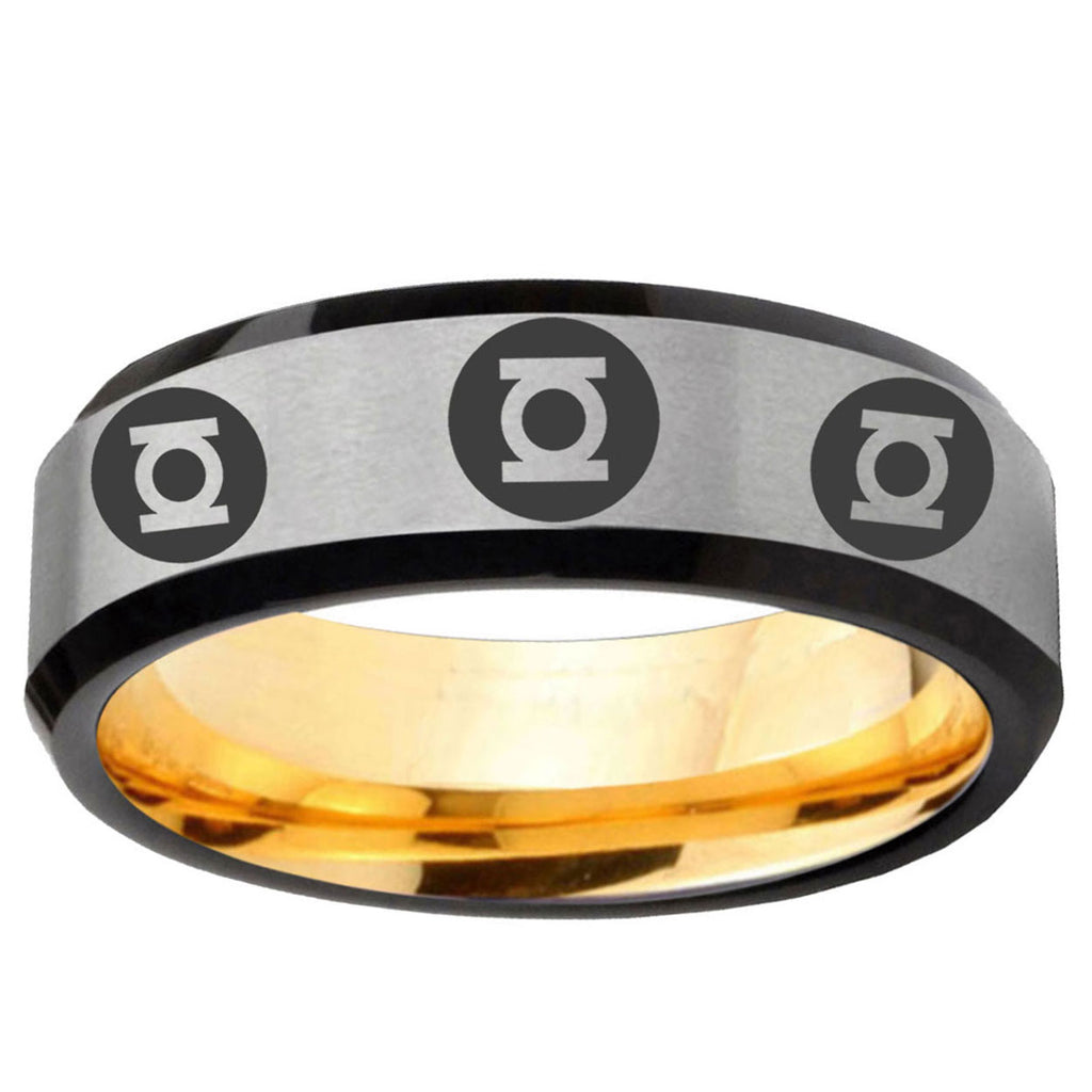 Multiple Green Lantern Beveled Gray Gold Unique Men Ring