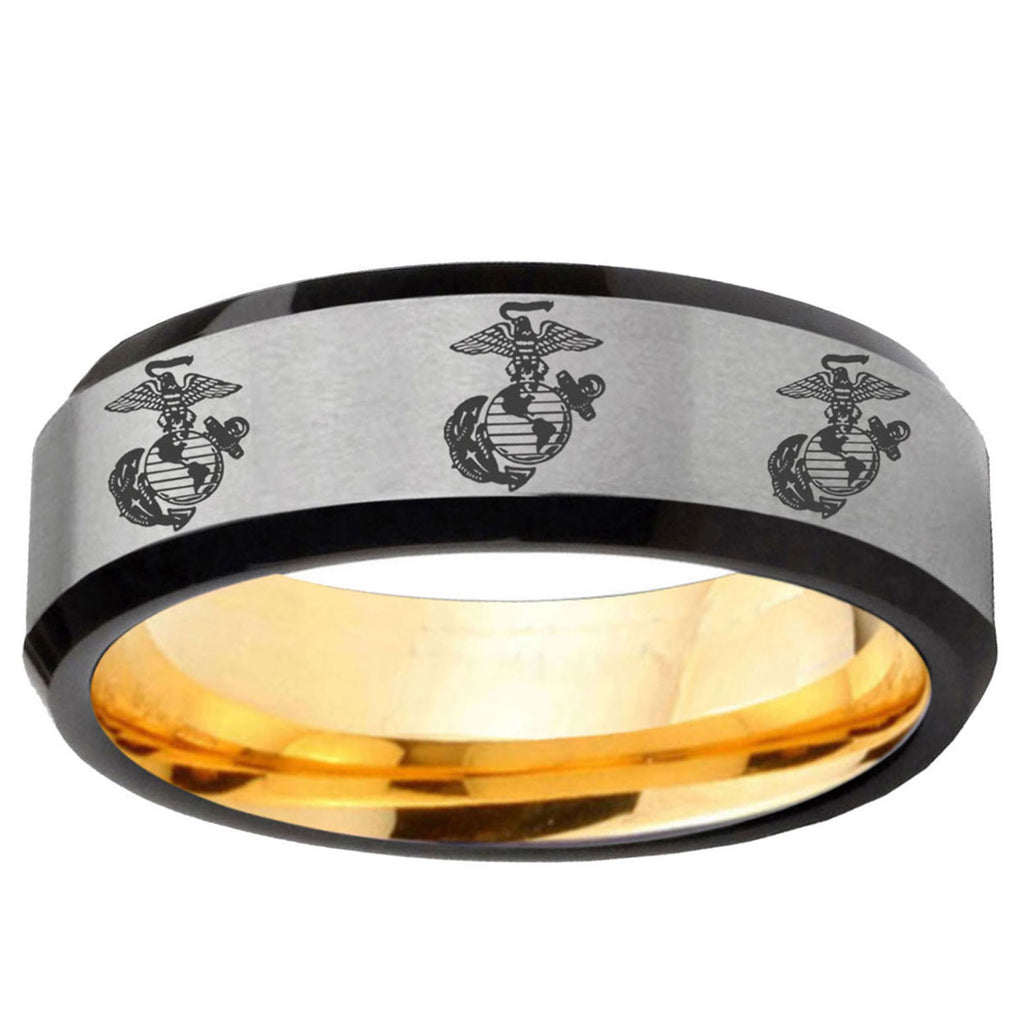 Multiple Marine Beveled Edge Gray Gold Tungsten Ring