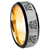 8mm Transformers Autobot Decepticon Beveled Edge Gray And Gold Tungsten Carbide Men's Ring