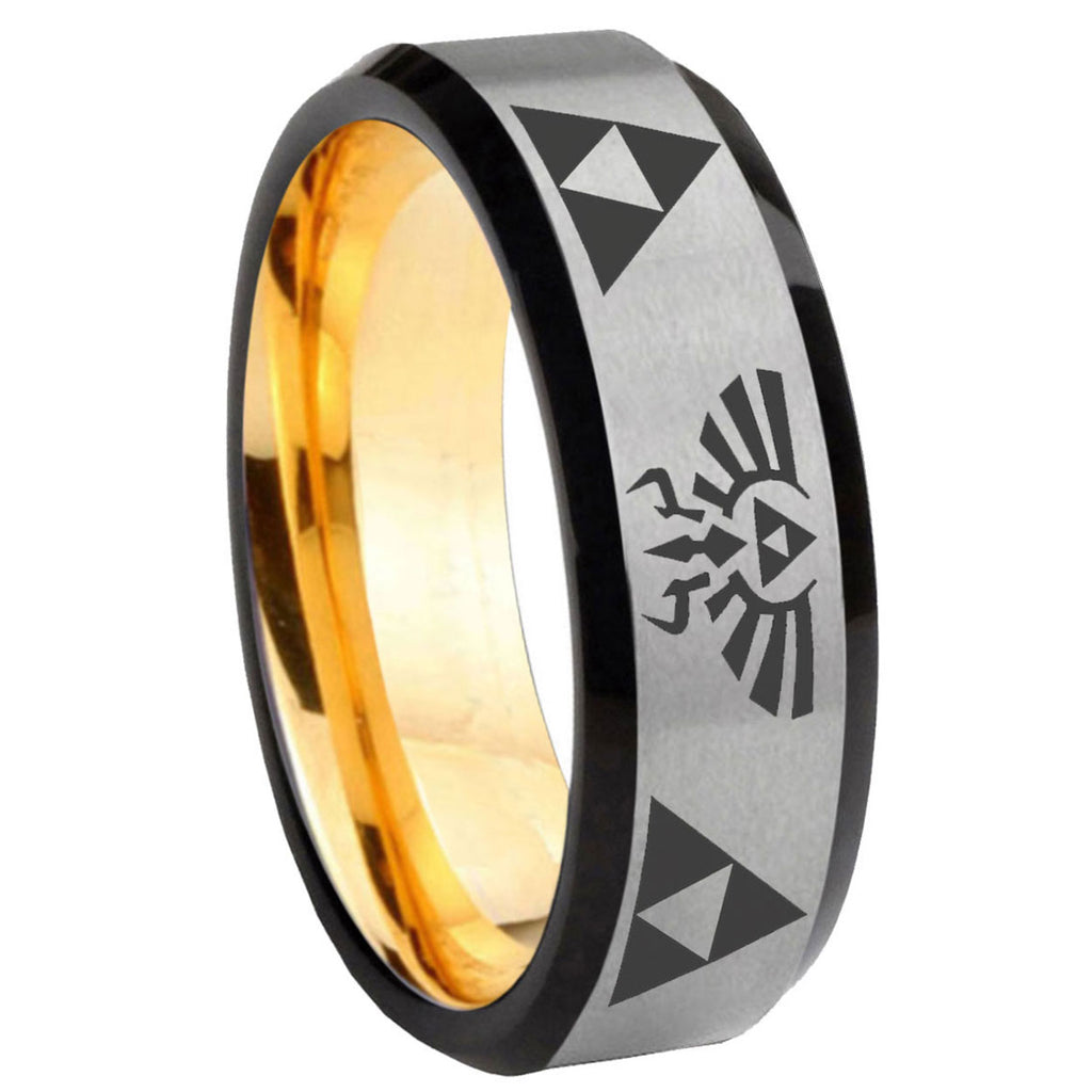 8mm Legend Triforce Zelda Beveled Tungsten Silver Gold Ring