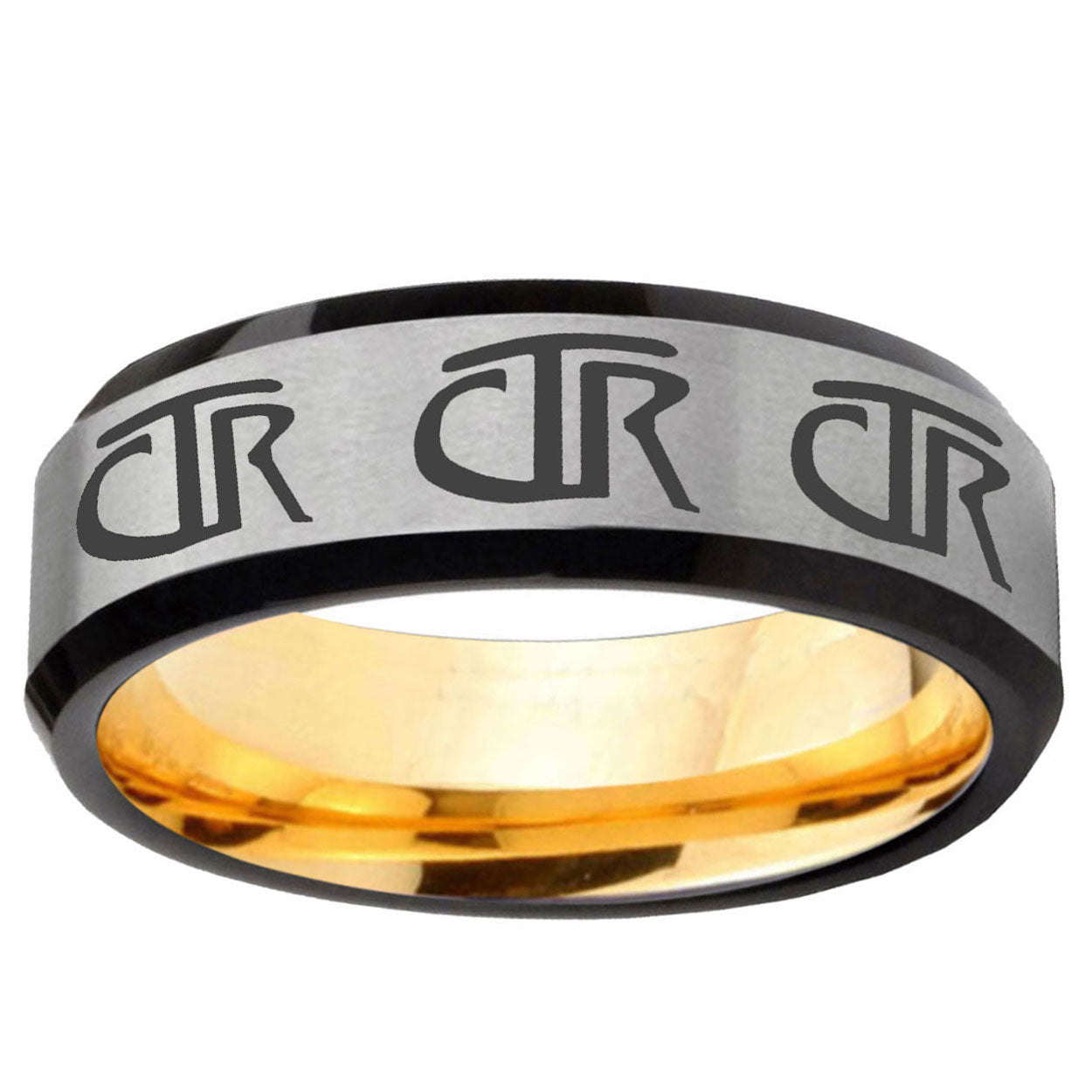 Multiple CTR Beveled Edge Gray Gold Tungsten Promised Ring
