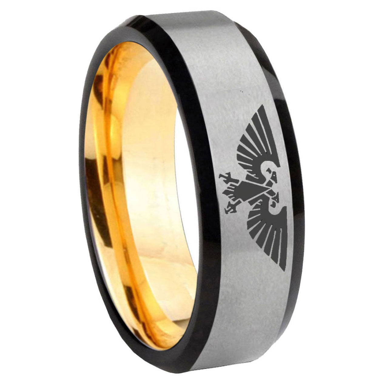 8mm Aquila Beveled Edge Gray Gold Tungsten Mens Promise Ring