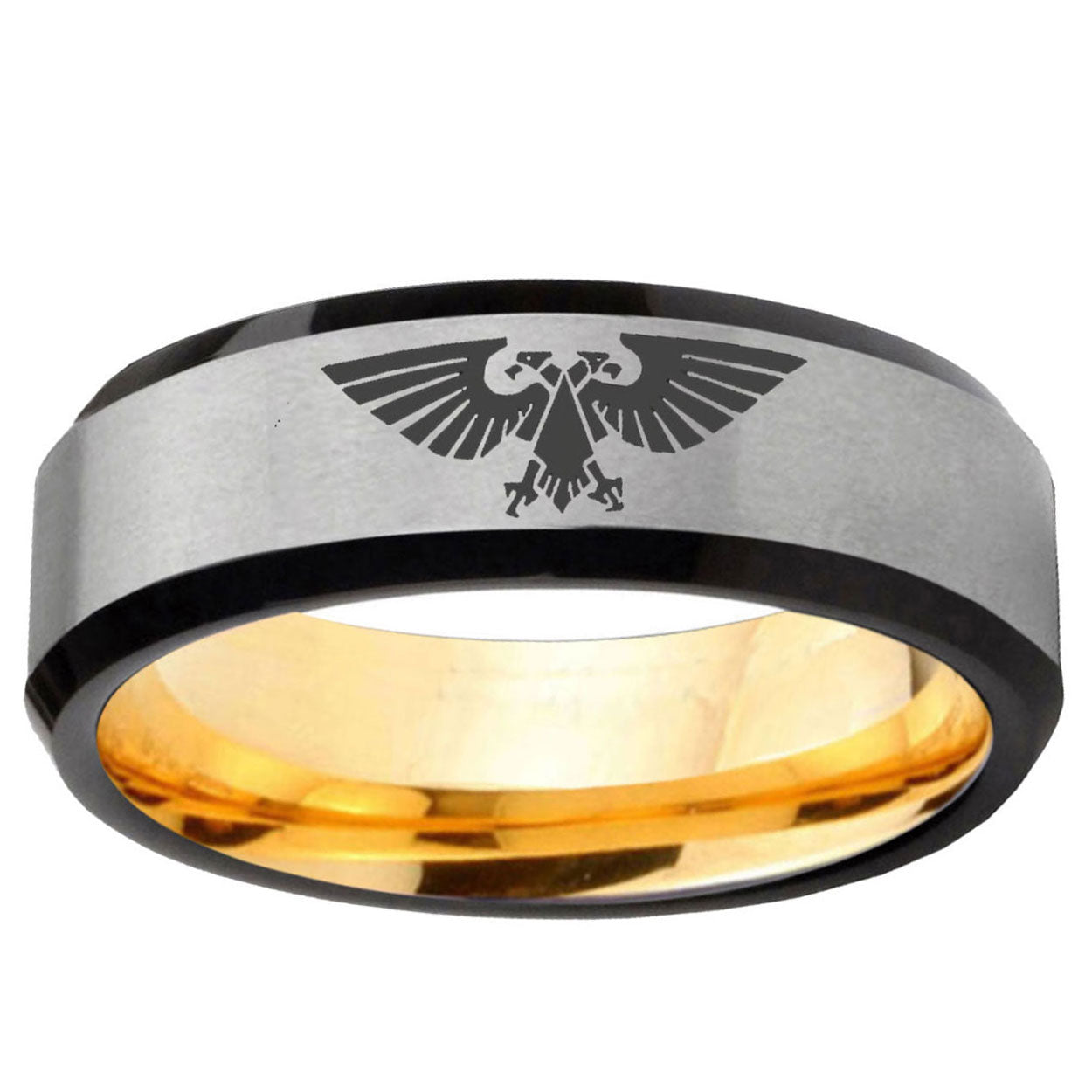 Aquila Beveled Edge Gray Gold Tungsten Mens Promise Ring