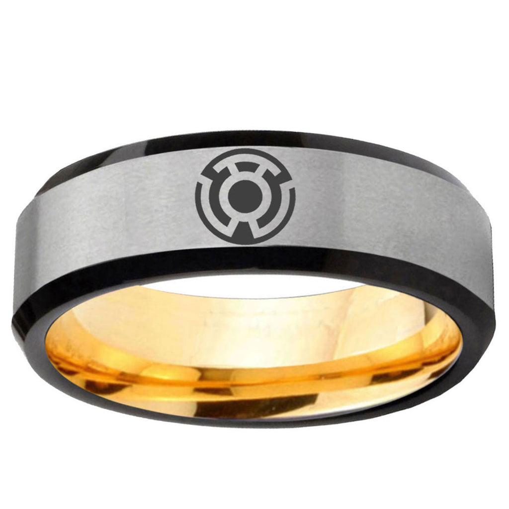 Yellow Lantern Beveled Edge Gray And Gold Mens Bands