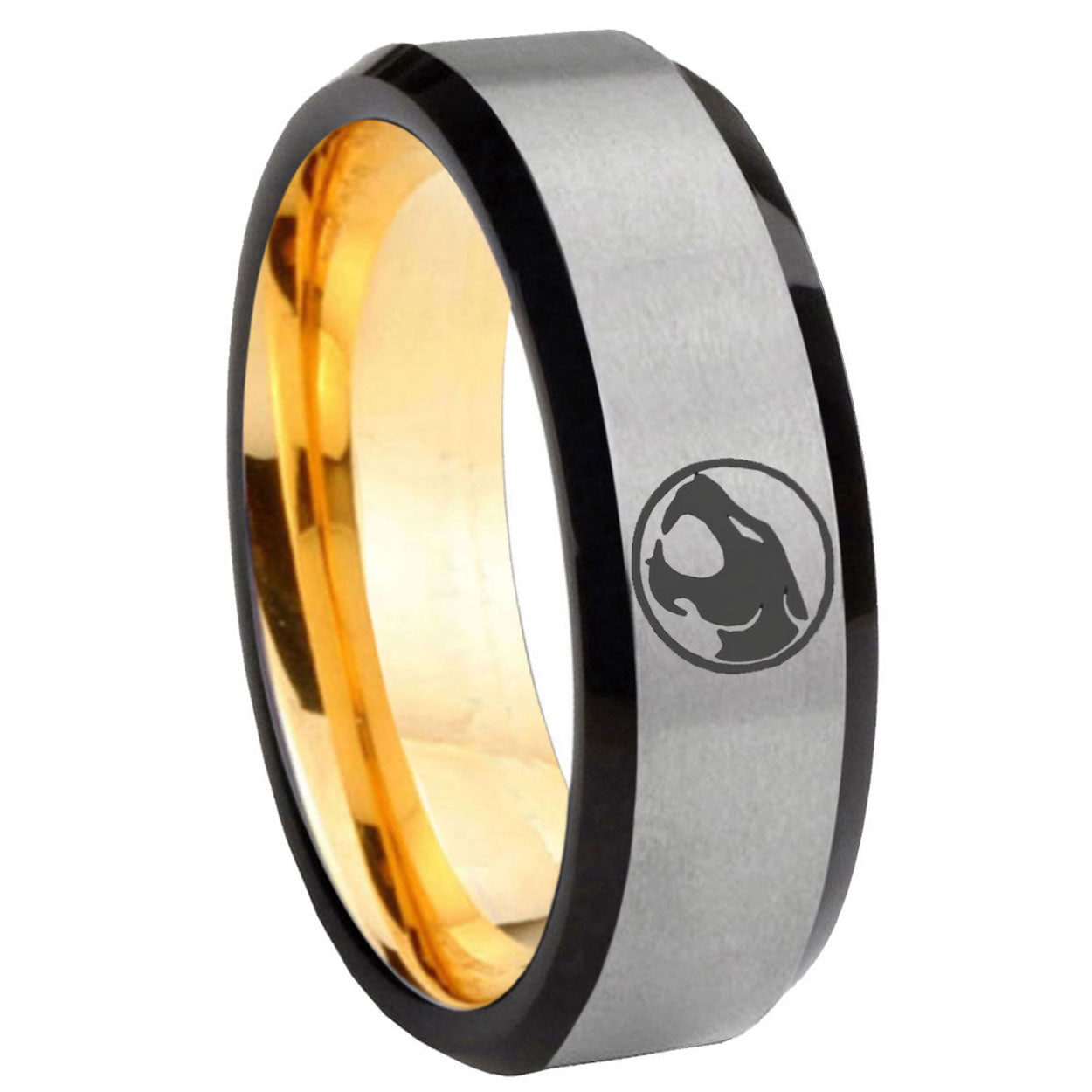 8mm Thundercat Beveled Edge Gray And Gold Tungsten Men's Ring