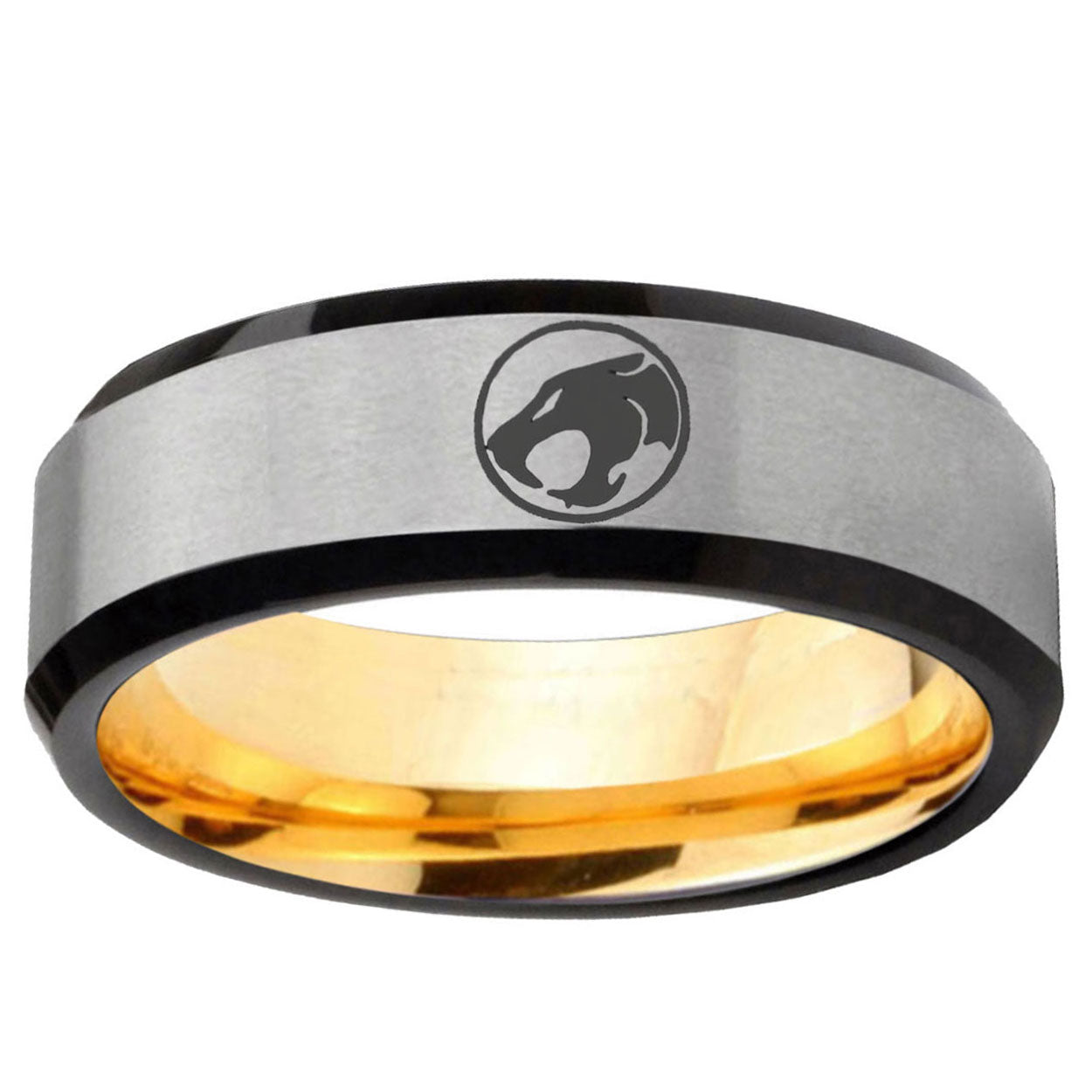 Thundercat Beveled Edge Gray And Gold Tungsten Men's Ring