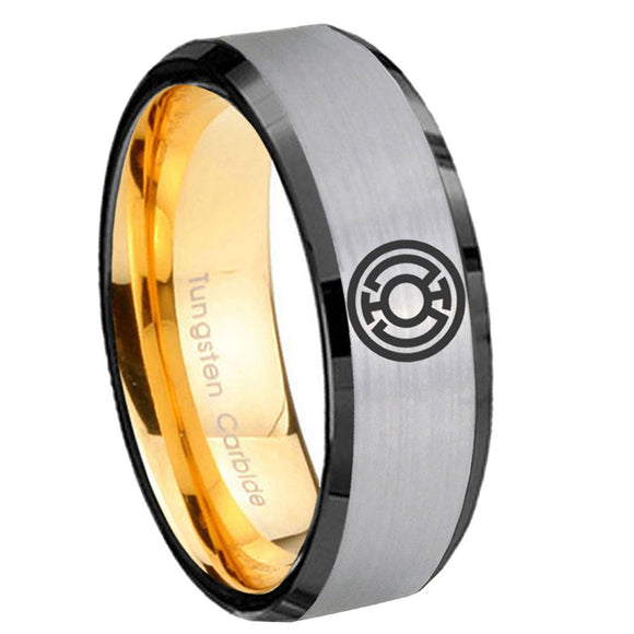 8mm Blue Lantern Beveled Edge Gold Silver Tungsten Wedding Bands For Him