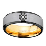 8mm Blue Lantern Beveled Edge Gold Silver Tungsten Wedding Bands For Him