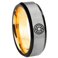 8mm Blue Lantern Beveled Edge Gold Silver Tungsten Ring For Him