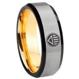 8mm Lantern Corps Beveled Edge Gray And Gold Men's Steel Wedding Bands
