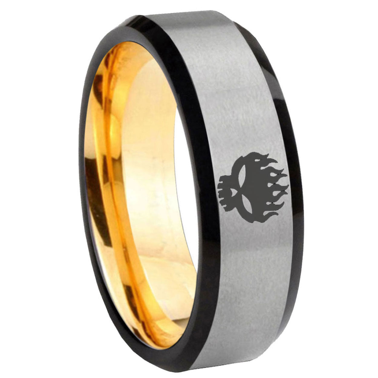 8mm Offspring Beveled Edge Gray And Gold Tungsten Men Bands
